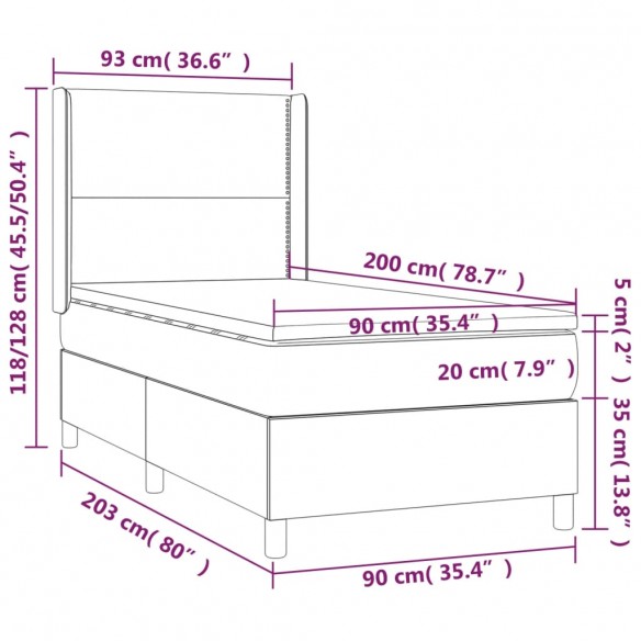 Cadre de lit matelas et LED Bleu 90x200 cm Tissu