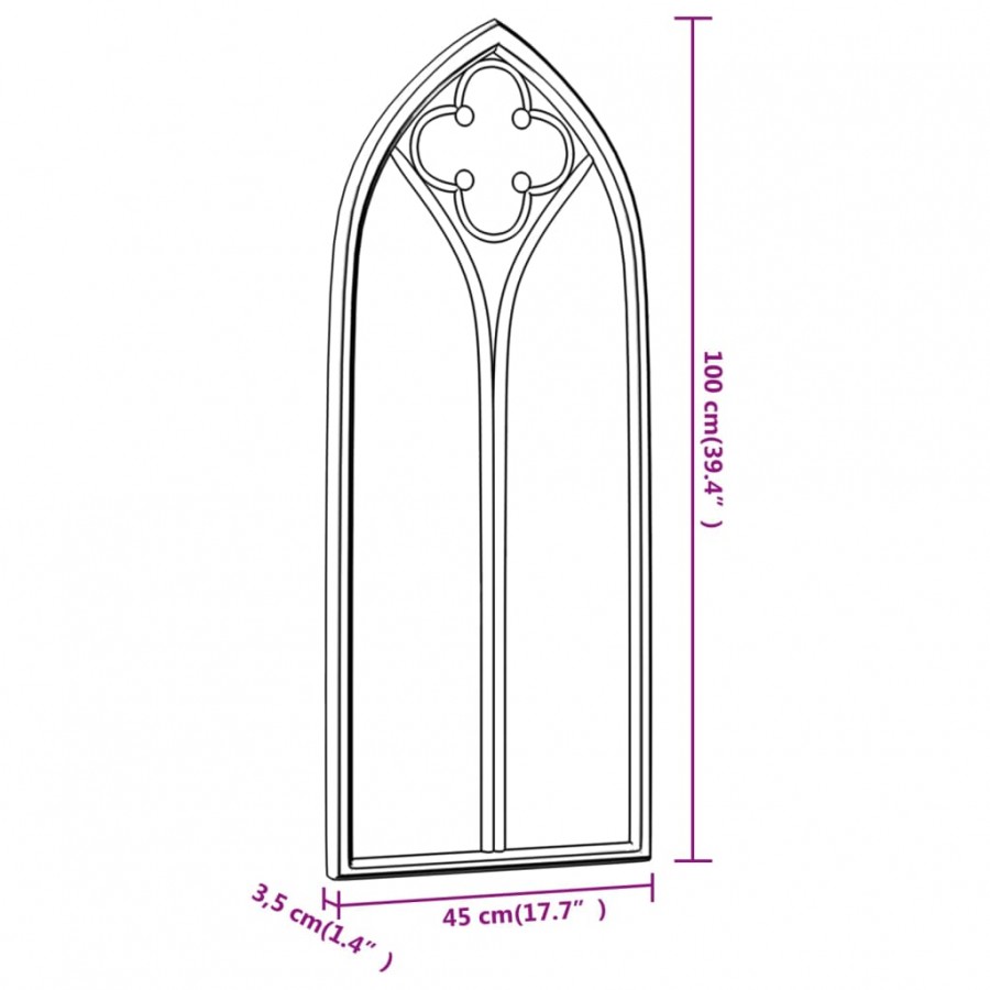 Miroir Noir 100x45 cm Fer pour utilisation à l'intérieur