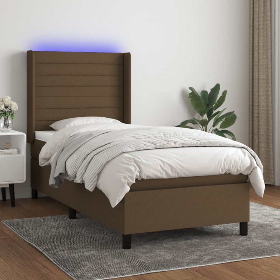 Sommier à lattes de lit matelas LED Marron foncé 80x200cm Tissu