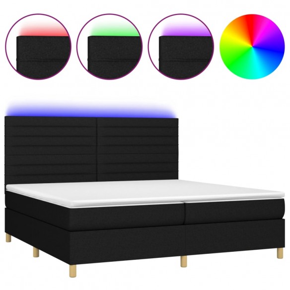 Cadre de lit et matelas et LED Noir 200x200 cm Tissu