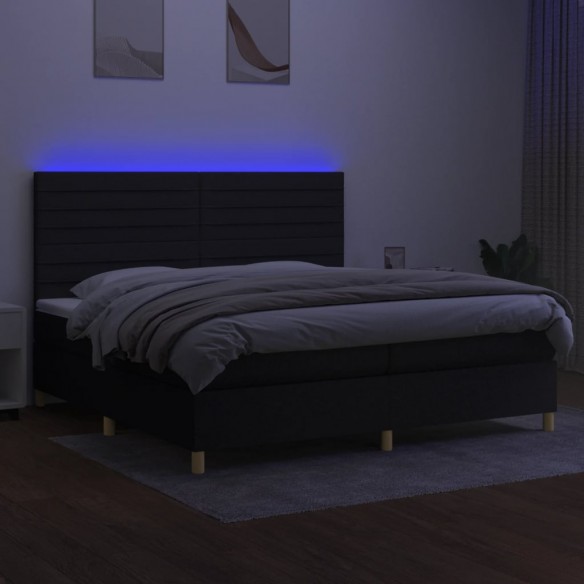 Sommier à lattes de lit et matelas et LED Noir 200x200 cm Tissu