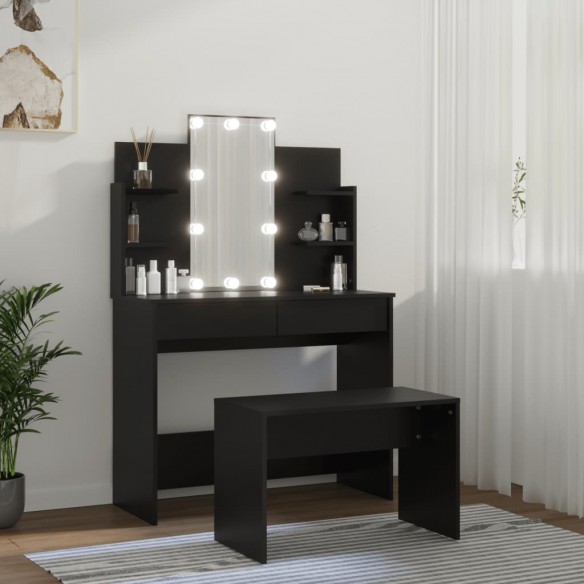 Ensemble de coiffeuse avec LED Noir Bois d'ingénierie