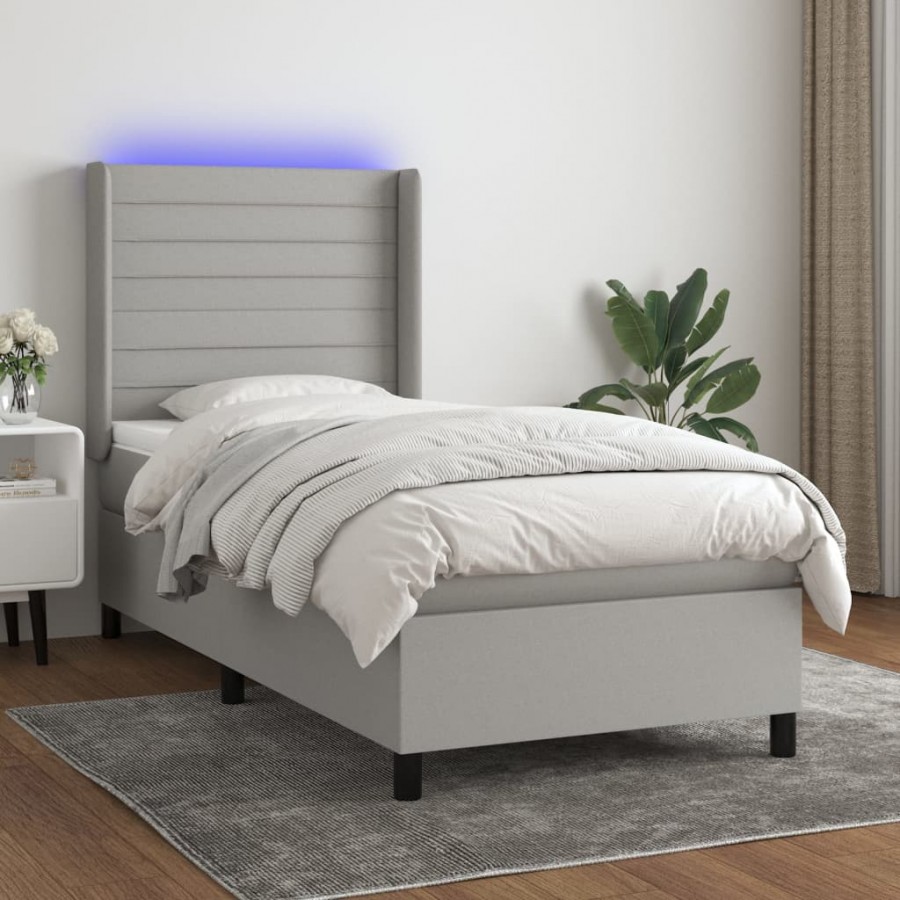 Cadre de lit matelas LED Gris clair 90x200cm Tissu