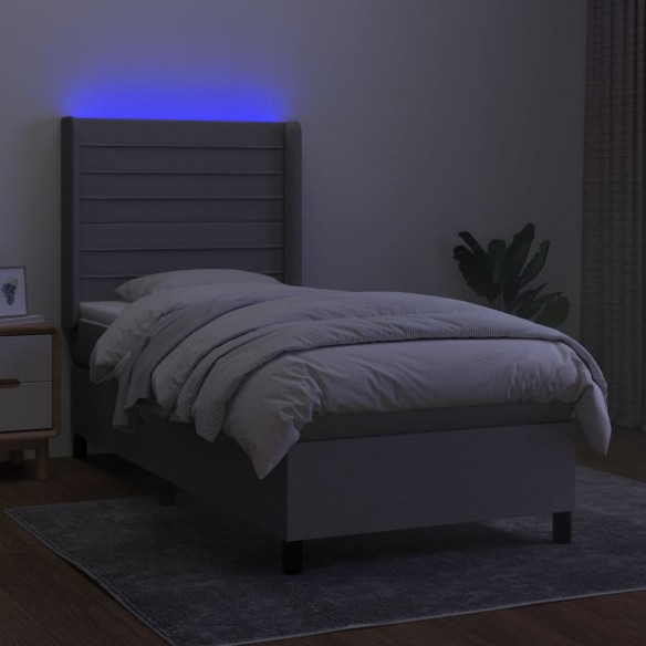 Cadre de lit matelas LED Gris clair 90x200cm Tissu