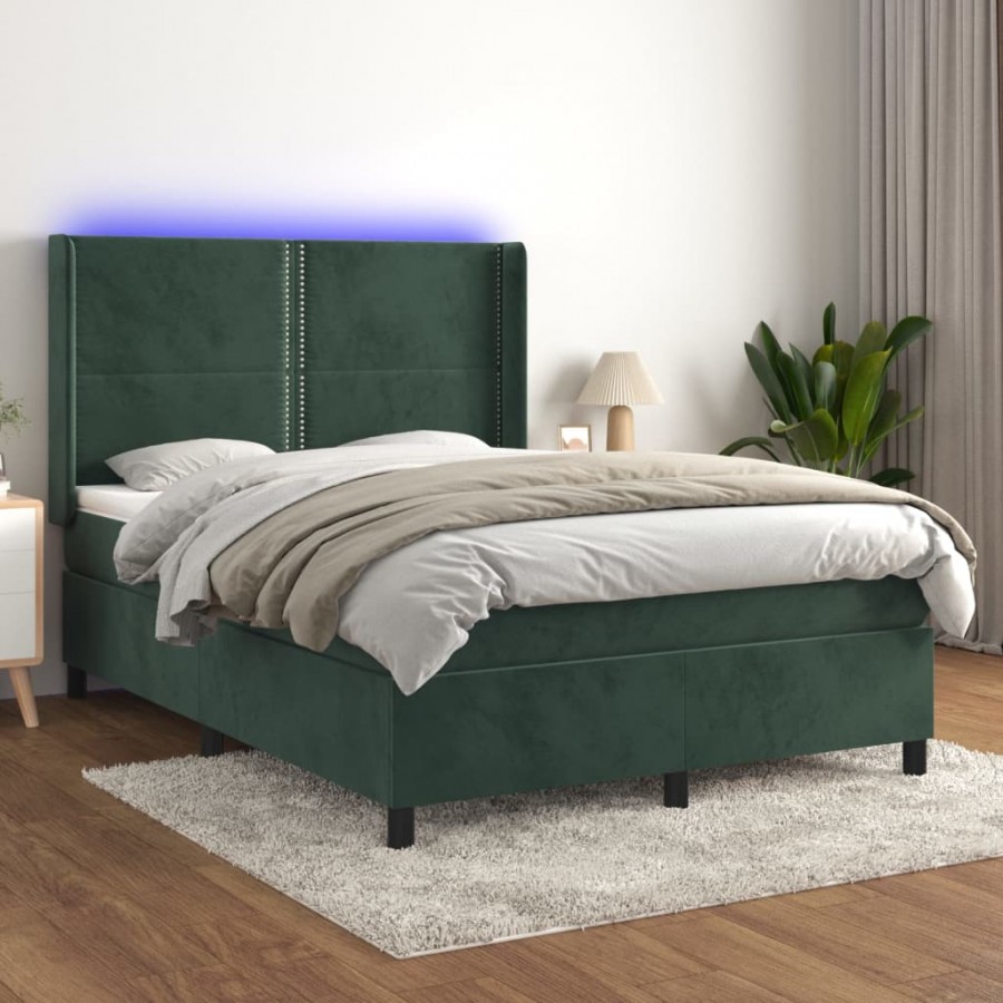Sommier à lattes de lit matelas et LED Vert foncé 140x200 cm