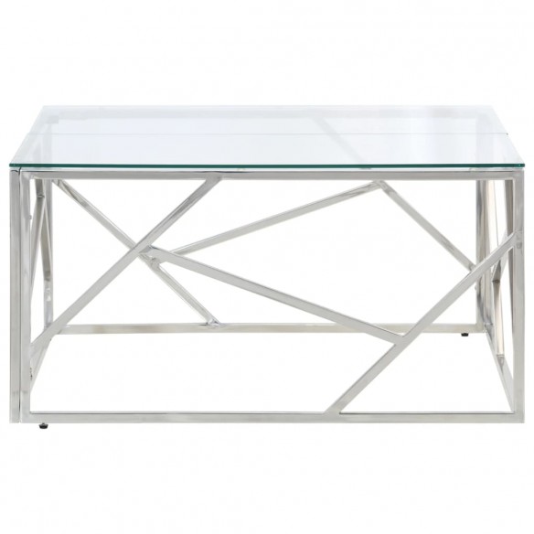 Table basse argenté acier inoxydable et verre trempé