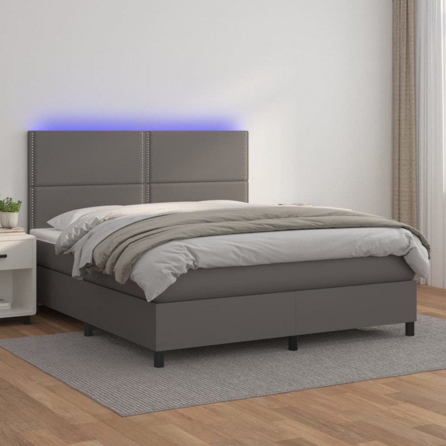 Cadre de lit avec matelas et LED Gris 180x200 cm