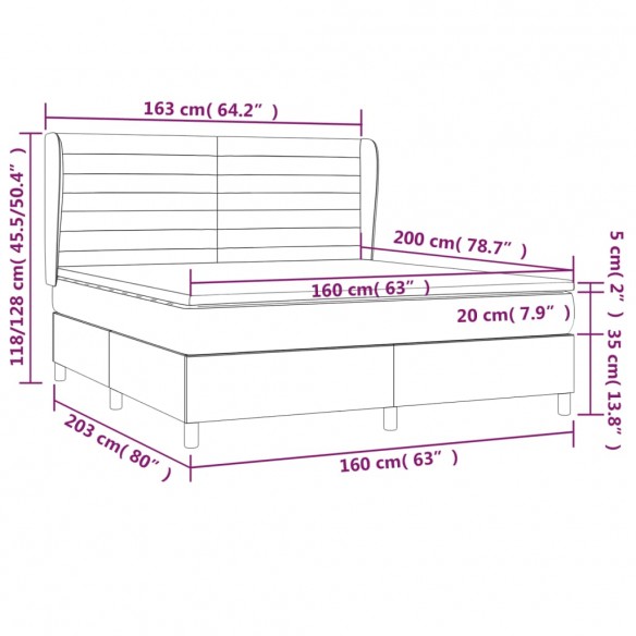 Cadre de lit avec matelas Gris foncé 160x200cm Tissu