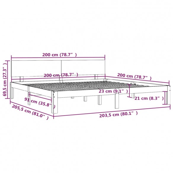 Cadre de lit Bois de pin massif 200x200 cm