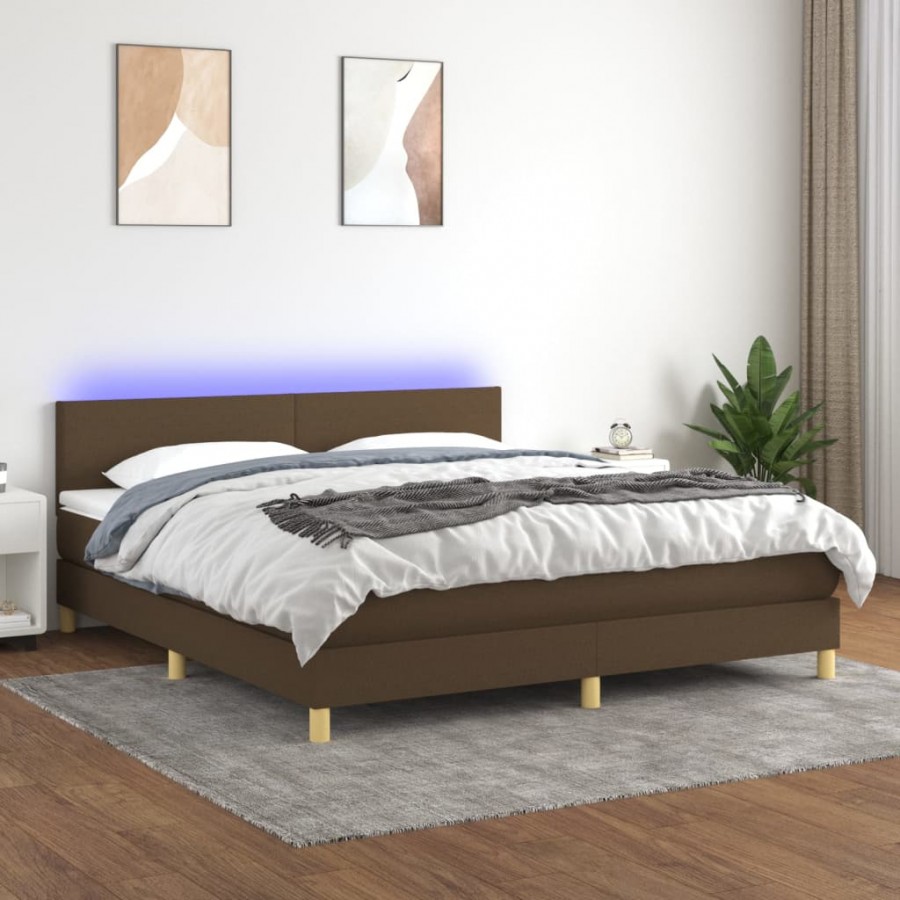 Sommier à lattes de lit matelas et LED Marron foncé 180x200 cm