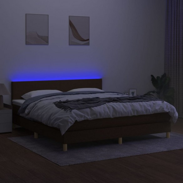 Sommier à lattes de lit matelas et LED Marron foncé 180x200 cm
