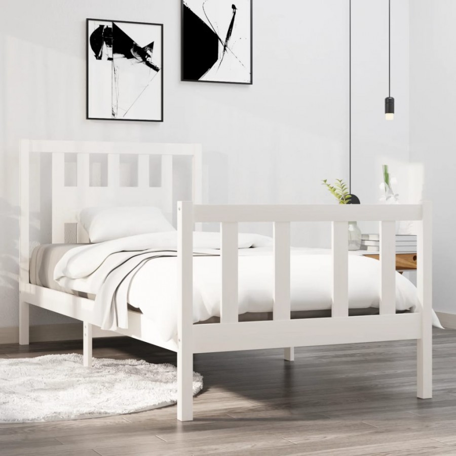 Cadre de lit Blanc Bois massif 75x190 cm Petit simple