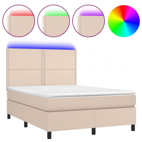 Cadre de lit avec matelas LED Cappuccino 140x190 cm