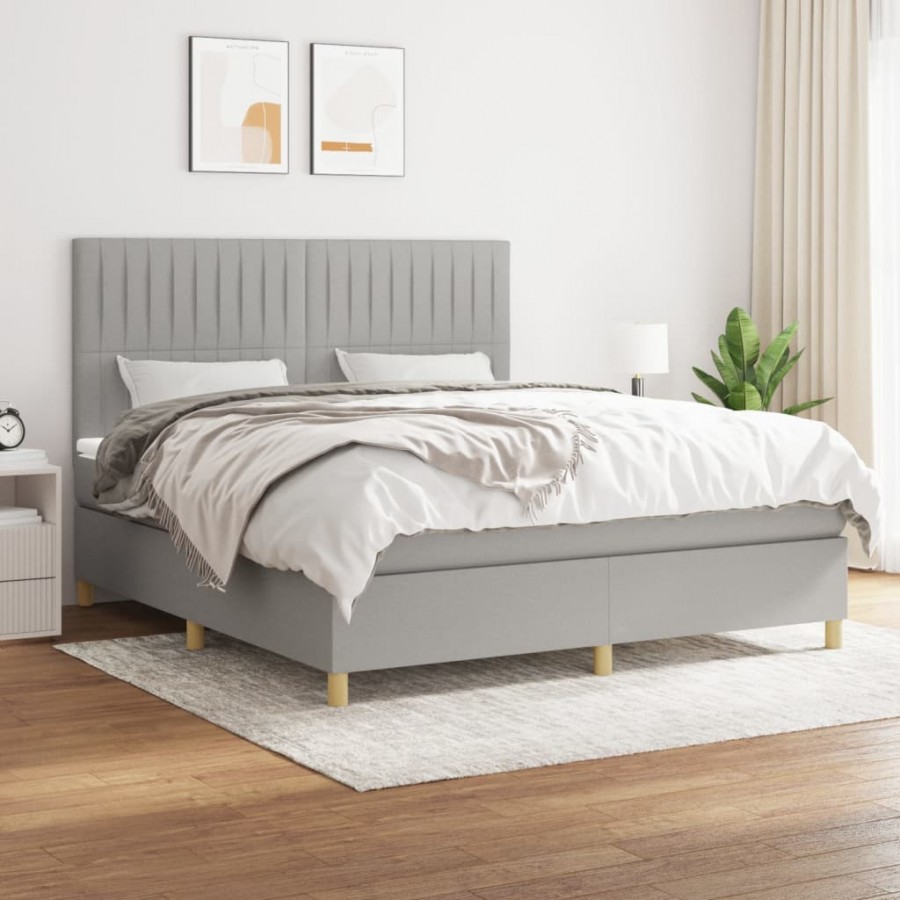 Cadre de lit avec matelas Gris clair 160x200cm Tissu