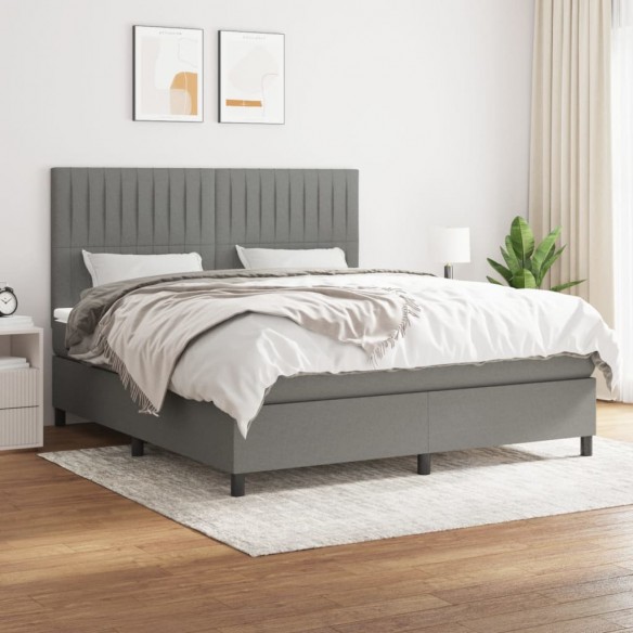 Cadre de lit avec matelas Gris foncé 160x200cm Tissu