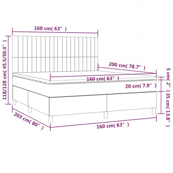 Cadre de lit avec matelas Gris foncé 160x200cm Tissu