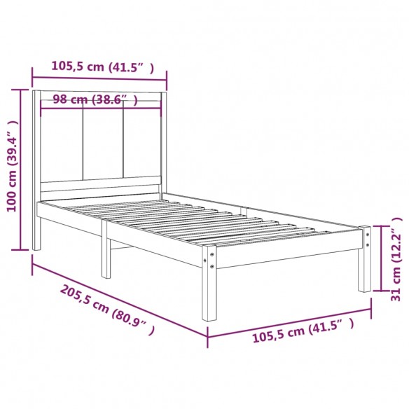 Cadre de lit Blanc Bois de pin massif 100x200 cm