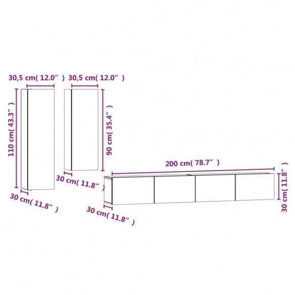 Ensemble de meubles TV 4 pcs Sonoma gris Bois d'ingénierie