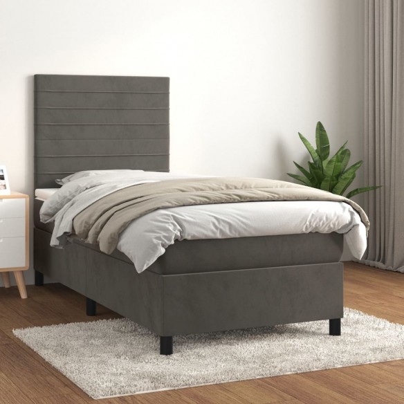 Cadre de lit et matelas Gris foncé 80x200 cm Velours