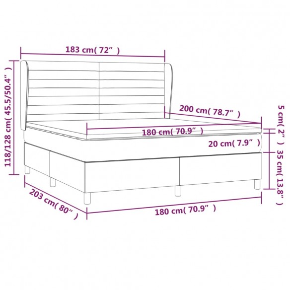 Cadre de lit avec matelas Gris clair 180x200cm Tissu