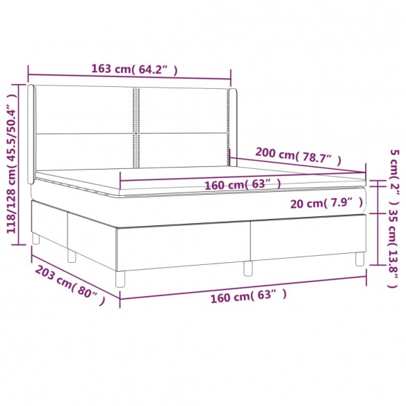 Cadre de lit et matelas Noir 160x200 cm Velours