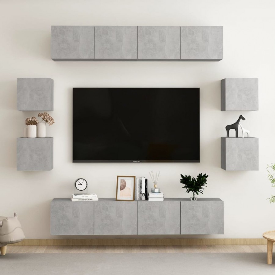 Ensemble de meubles TV 8 pcs Gris béton Aggloméré