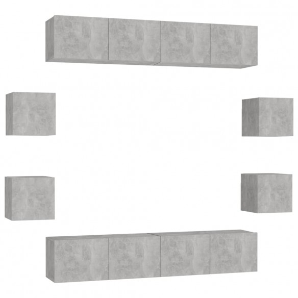 Ensemble de meubles TV 8 pcs Gris béton Aggloméré