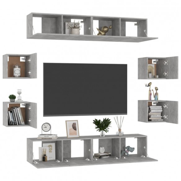 Ensemble de meubles TV 8 pcs Gris béton Aggloméré