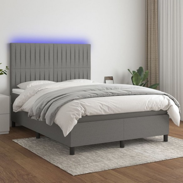 Cadre de lit et matelas et LED Gris foncé 140x200 cm