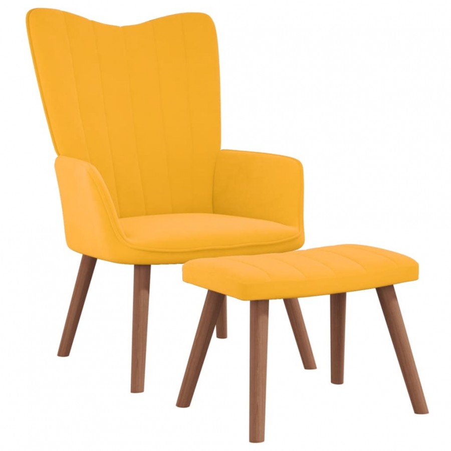 Chaise de relaxation avec repose-pied Jaune moutarde Velours