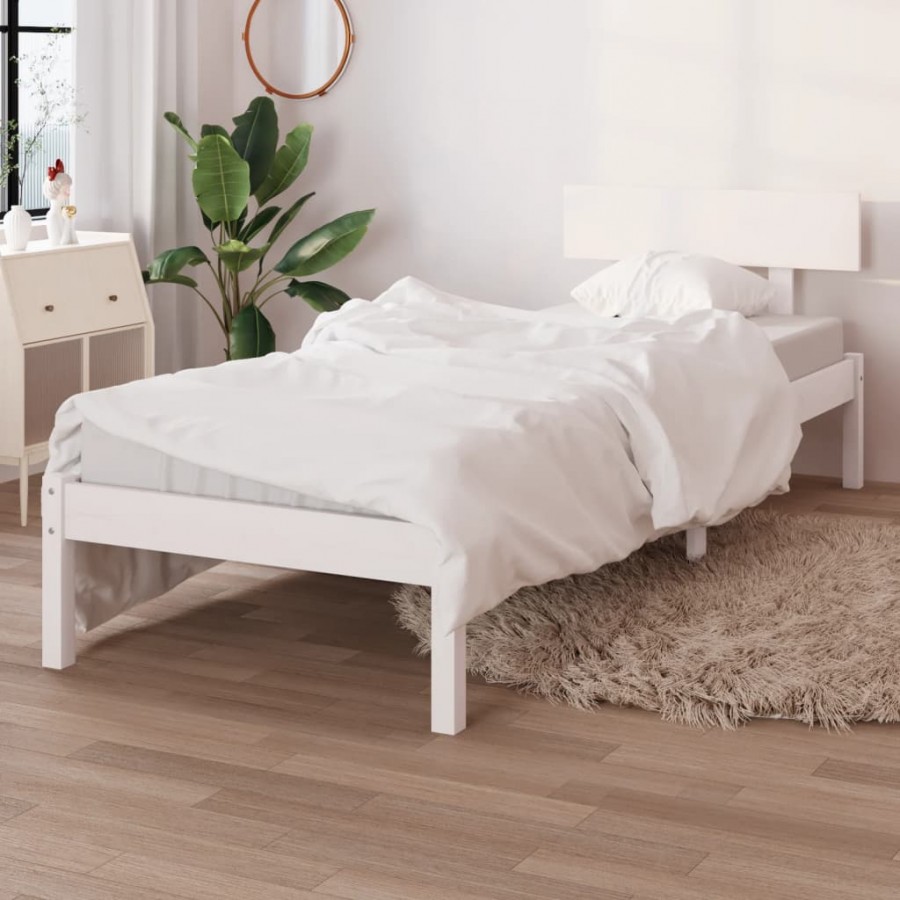 Cadre de lit Blanc Bois de pin massif 75x190 cm UK petit simple