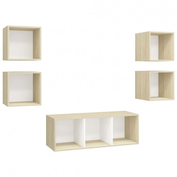 Ensemble de meuble TV 5 pcs Blanc et chêne sonoma Aggloméré