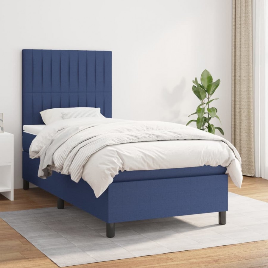 Cadre de lit avec matelas Bleu 80x200 cm Tissu