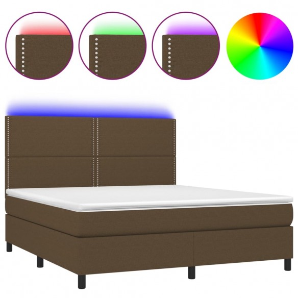 Cadre de lit matelas et LED Marron foncé 180x200cm