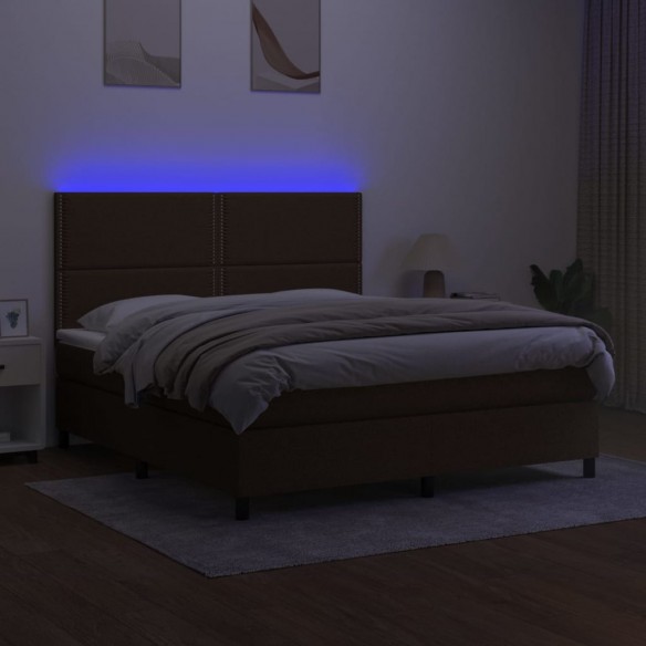 Cadre de lit matelas et LED Marron foncé 180x200cm