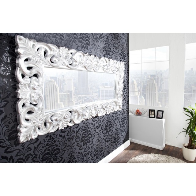Miroir mural style baroque en polyrésine argenté