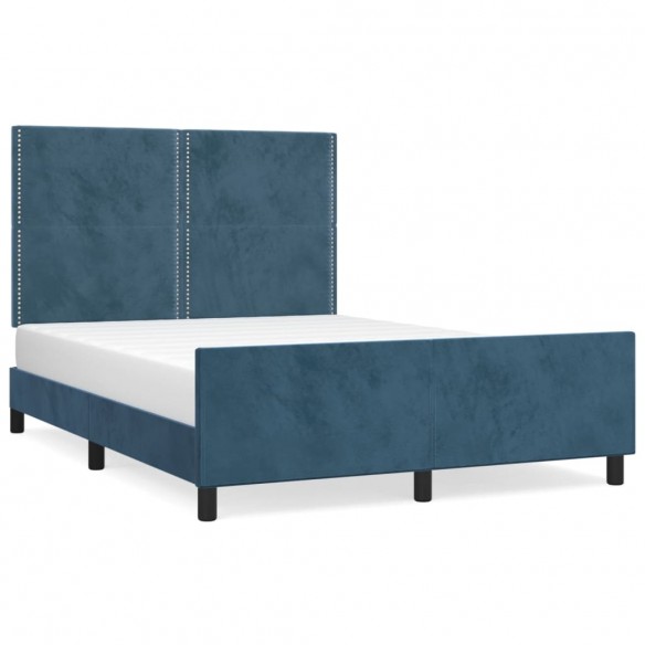 Cadre de lit avec tête de lit Bleu foncé 140x200 cm Velours