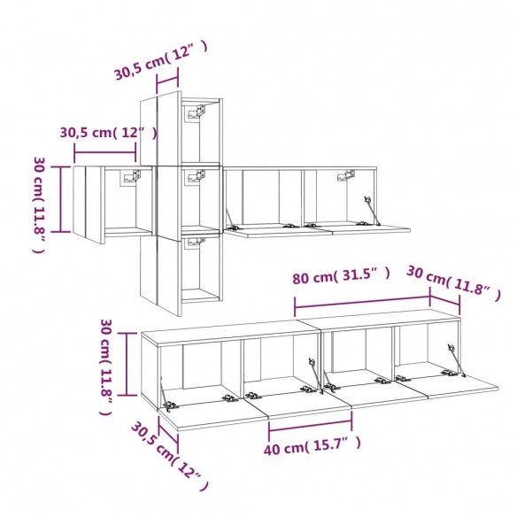 Ensemble de meubles TV 7 pcs Gris béton Bois d'ingénierie