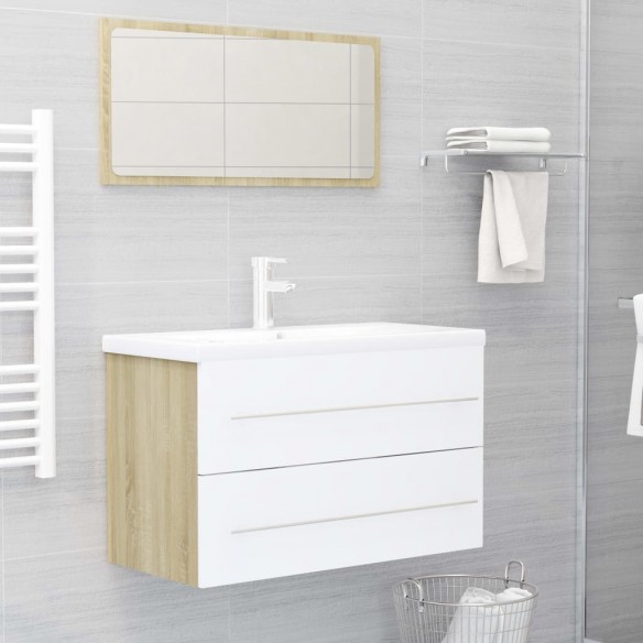 Ensemble de meubles de bain 2 pcs Blanc/chêne sonoma Aggloméré