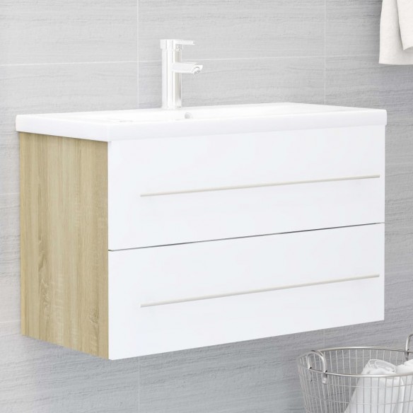 Ensemble de meubles de bain 2 pcs Blanc/chêne sonoma Aggloméré