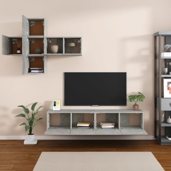 Ensemble de meubles TV 7 pcs Gris béton Bois d'ingénierie