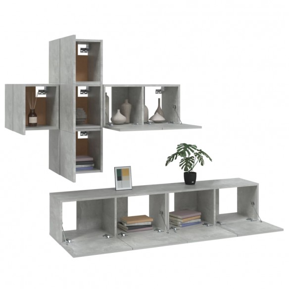 Ensemble de meubles TV 7 pcs Gris béton Bois d'ingénierie