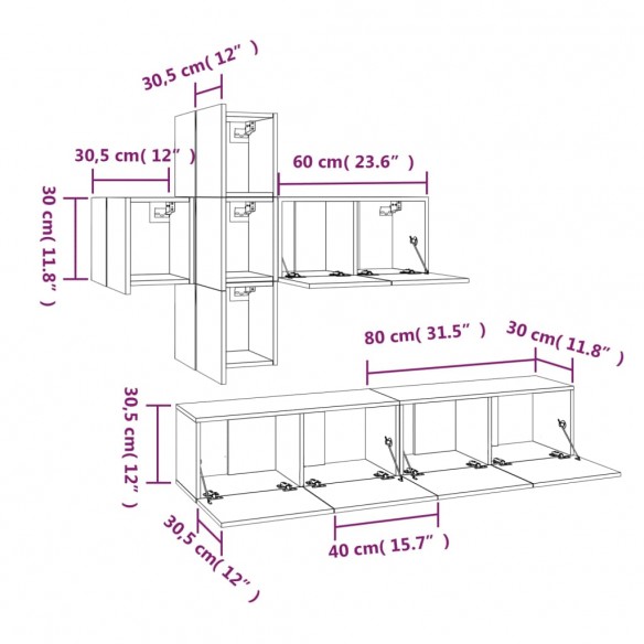 Ensemble de meubles TV 7 pcs Gris béton Bois d'ingénierie