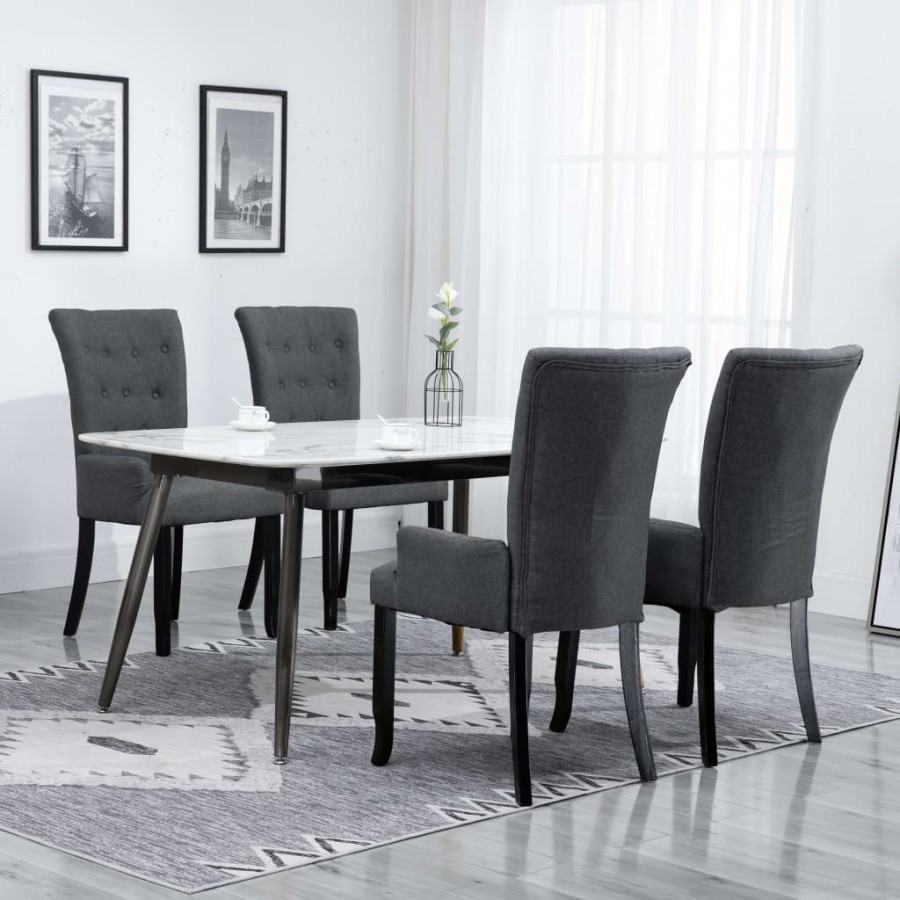 Chaises à manger avec accoudoirs lot de 4 gris foncé tissu