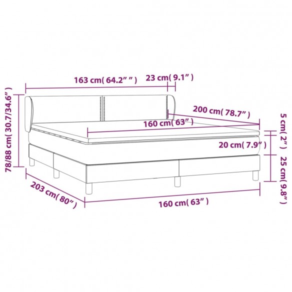 Cadre de lit avec matelas Gris 160x200 cm Similicuir