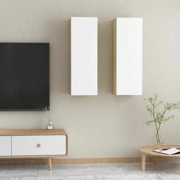 Meubles TV 2 pcs Blanc et chêne sonoma 30,5x30x90 cm Aggloméré