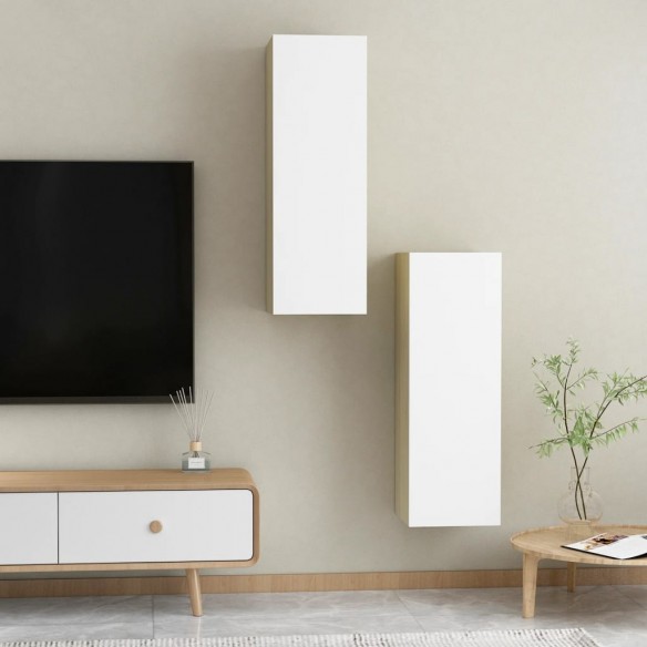 Meubles TV 2 pcs Blanc et chêne sonoma 30,5x30x90 cm Aggloméré