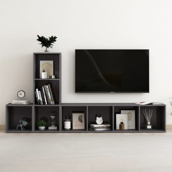 Ensemble de meubles TV 3 pcs Gris brillant Aggloméré