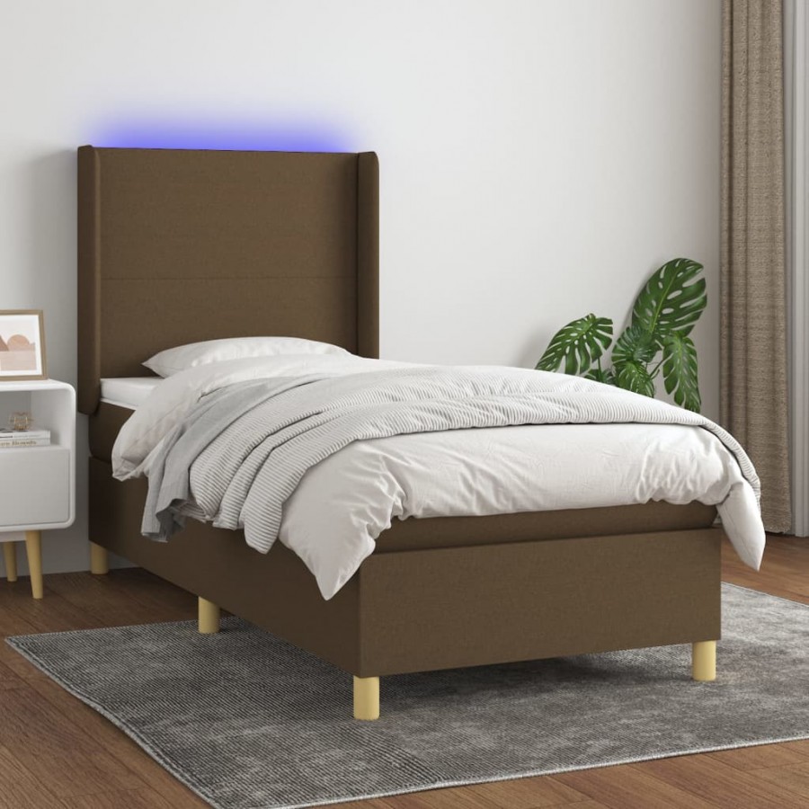 Cadre de lit matelas LED Marron foncé 90x200cm Tissu