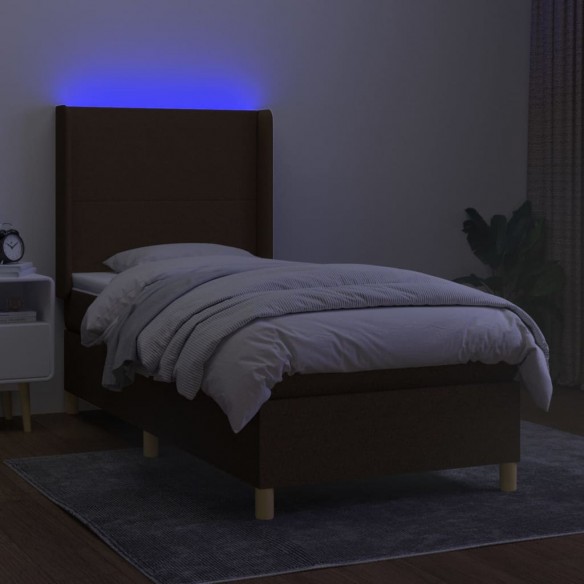 Cadre de lit matelas LED Marron foncé 90x200cm Tissu